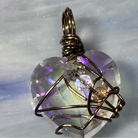 Artisan Jewelry - Collage Heart Crystal Glass Pendant Handmade Prism Necklace with faceted OOAK
